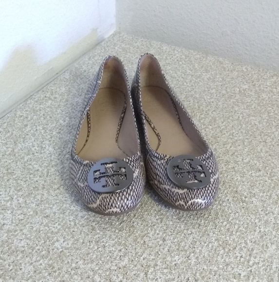 Tory Burch Brown Python Print Leather Flat Shoes - Picture 1 of 7